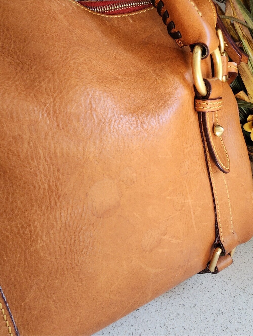 Dooney & Bourke Brown Leather Satchel with Tassel Accents - Picture 4 of 6